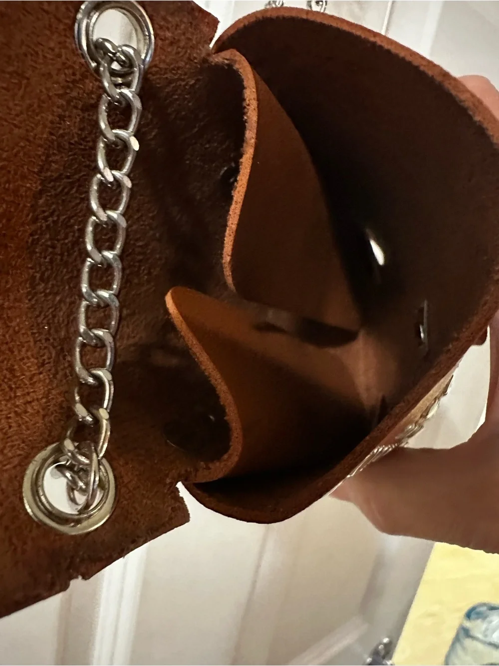 Studded Brown Crossbody Phone Bag with Chain Strap